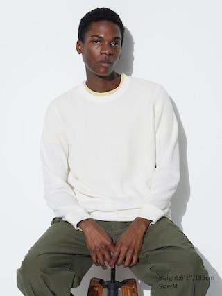 Mens Waffle T-Shirt Long-Sleeve Off White Large UNIQLO US Product Image