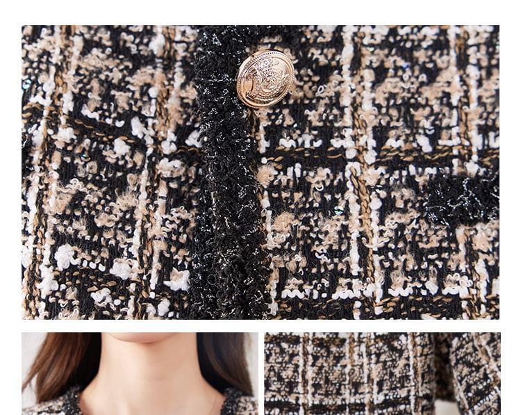 Round Neck Tweed Cropped Button Jacket Product Image