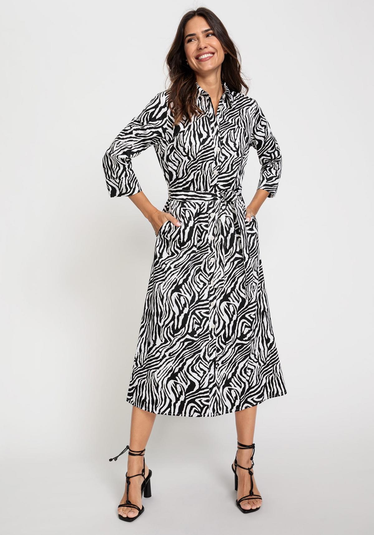 Olsen Womens 3/4 Sleeve Zebra Print A-Line Midi Shirt Dress Product Image