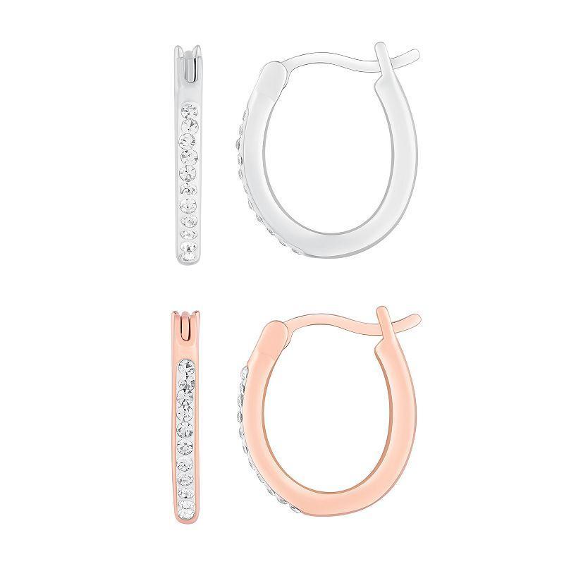 Chrystina Crystal Oval Hoop Earring 2-piece Set, Womens, White Product Image