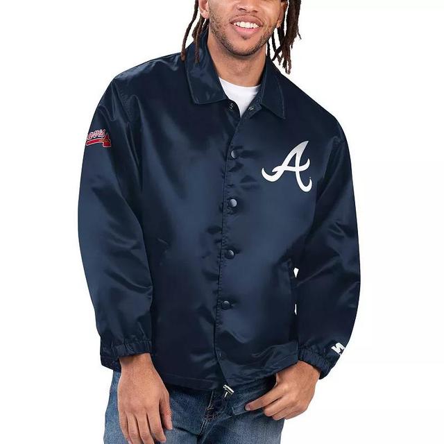 Mens Starter Atlanta Braves Option Route Satin Full-Snap Jacket Blue Product Image