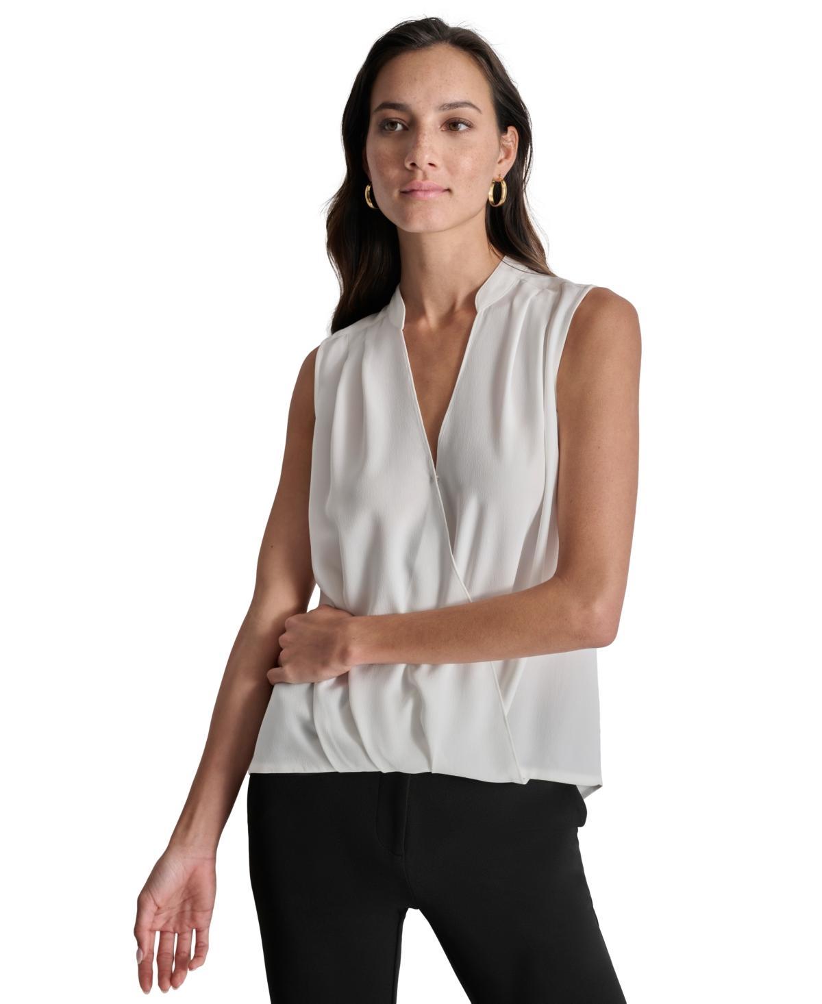 Dkny Womens Collared Surplice Sleeveless Top Product Image