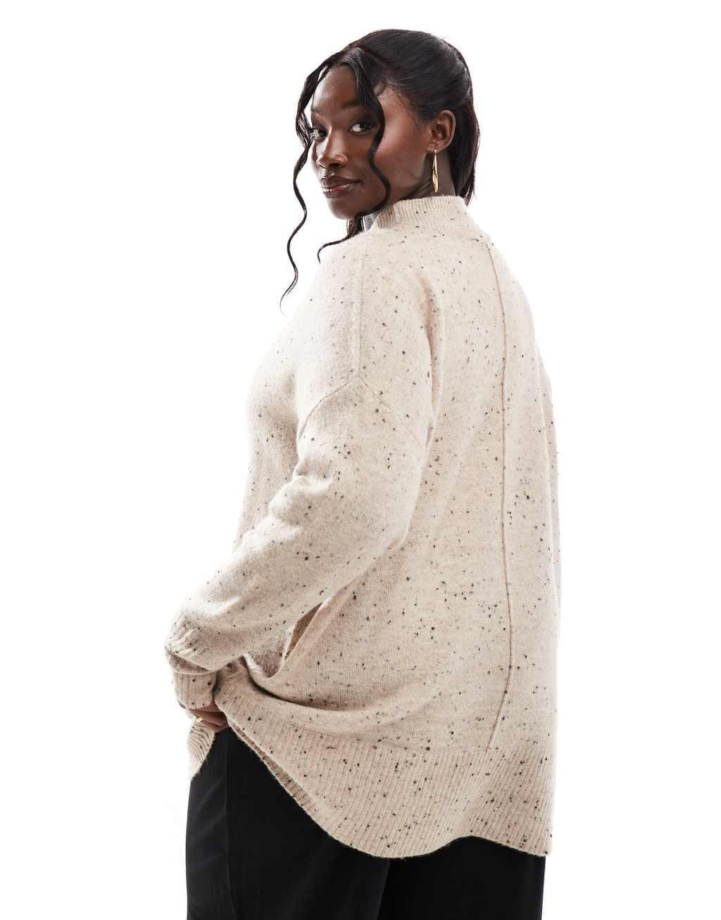 Yours high neck sweater with seam detail in neutral speckle print Product Image