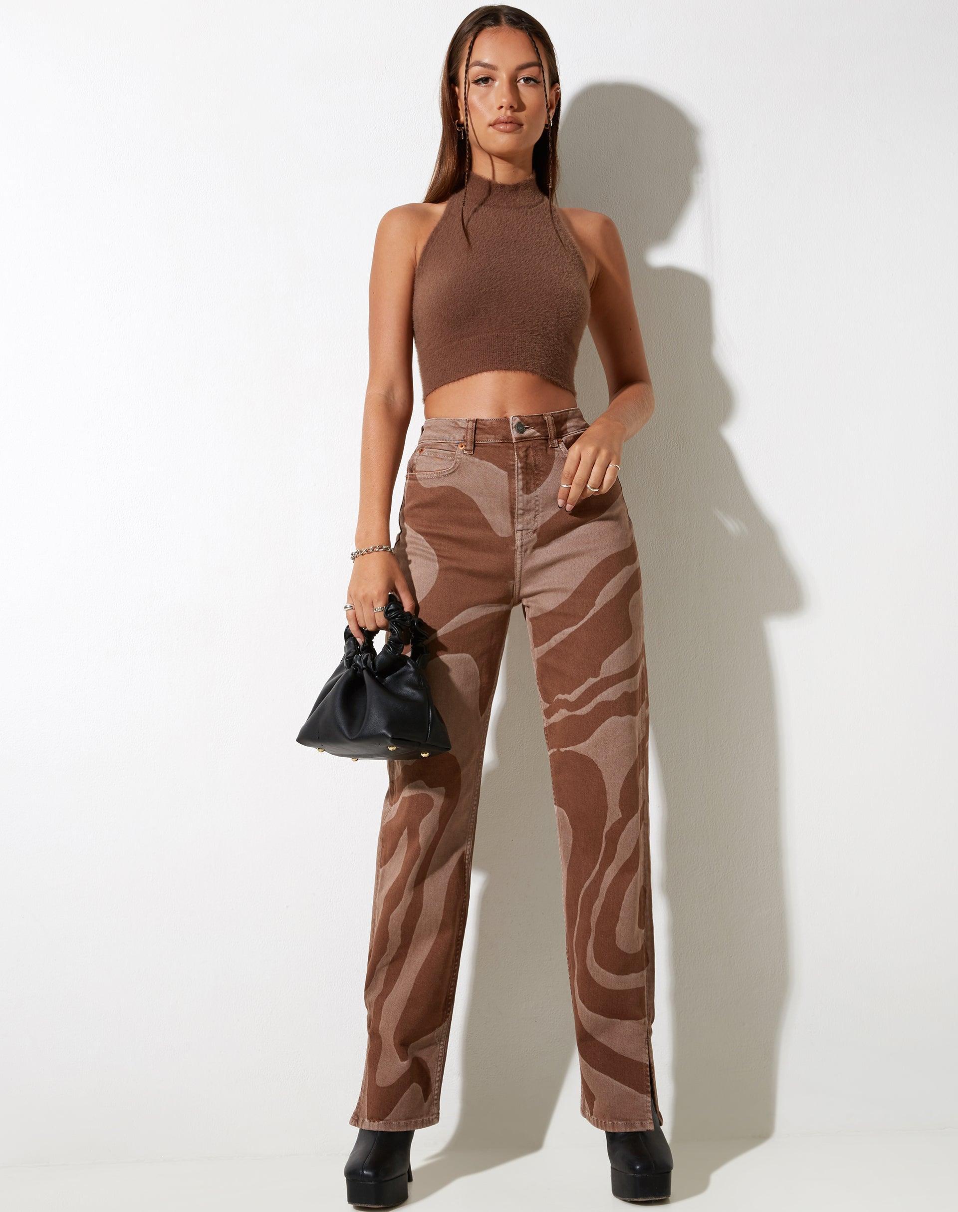 Pikat Crop Top in Knit Brown  Product Image