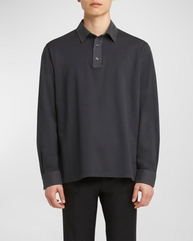 Mens Cotton Pique Long-Sleeve Polo Shirt Product Image