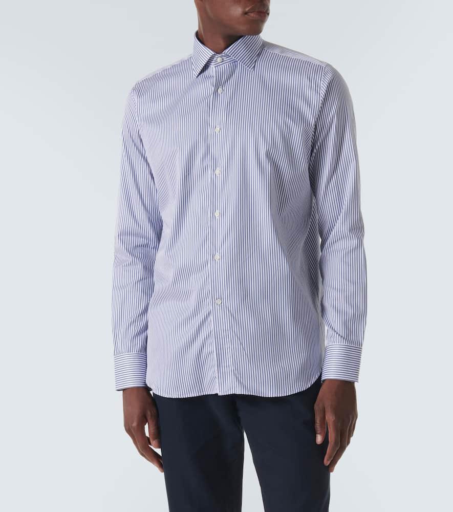 CANALI Striped Cotton Shirt In Blue Product Image