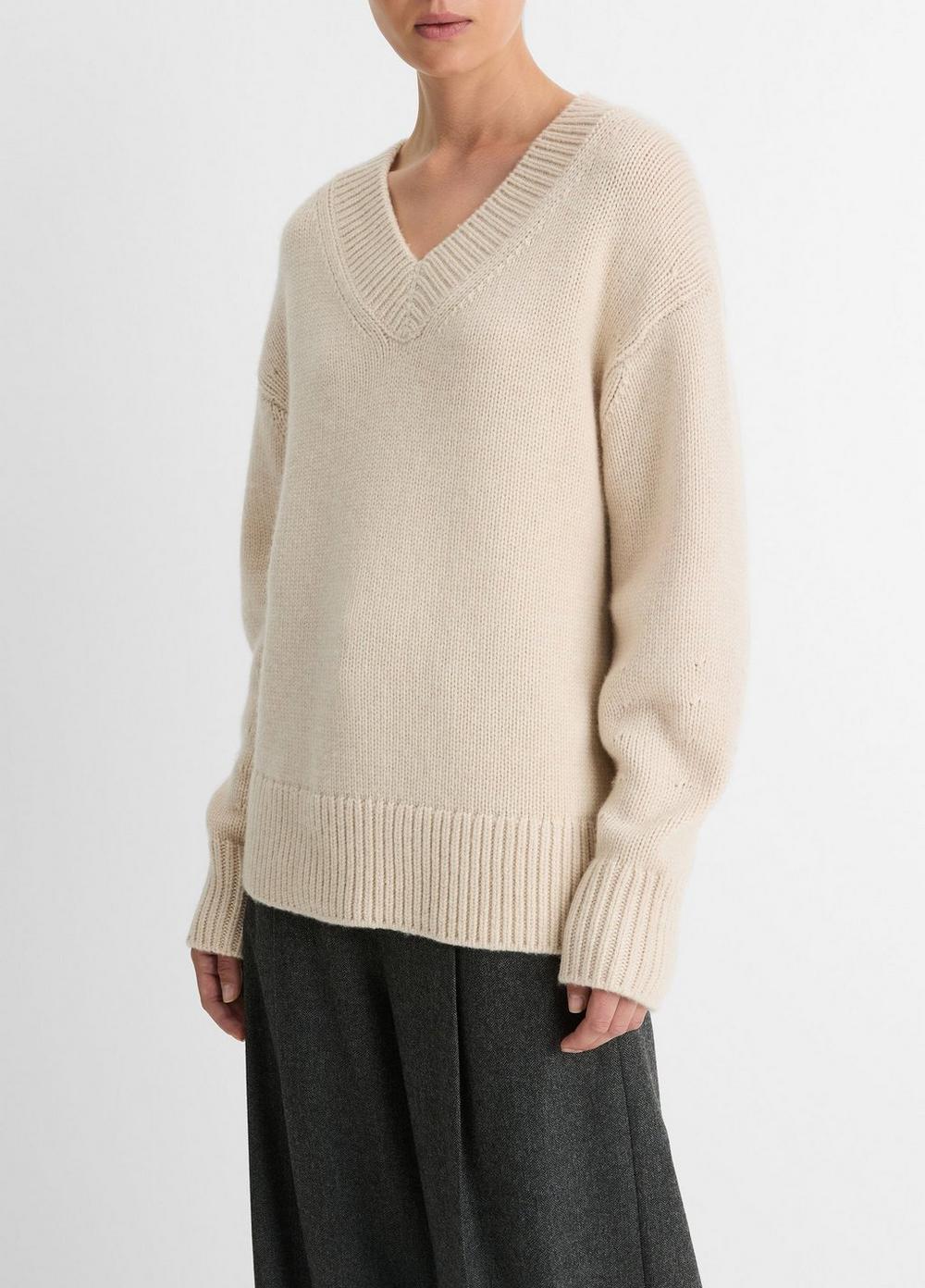 Womens Wool And Cashmere Drop-shoulder V-Neck Sweater, Heather Ceramic, Size XS Vince Product Image