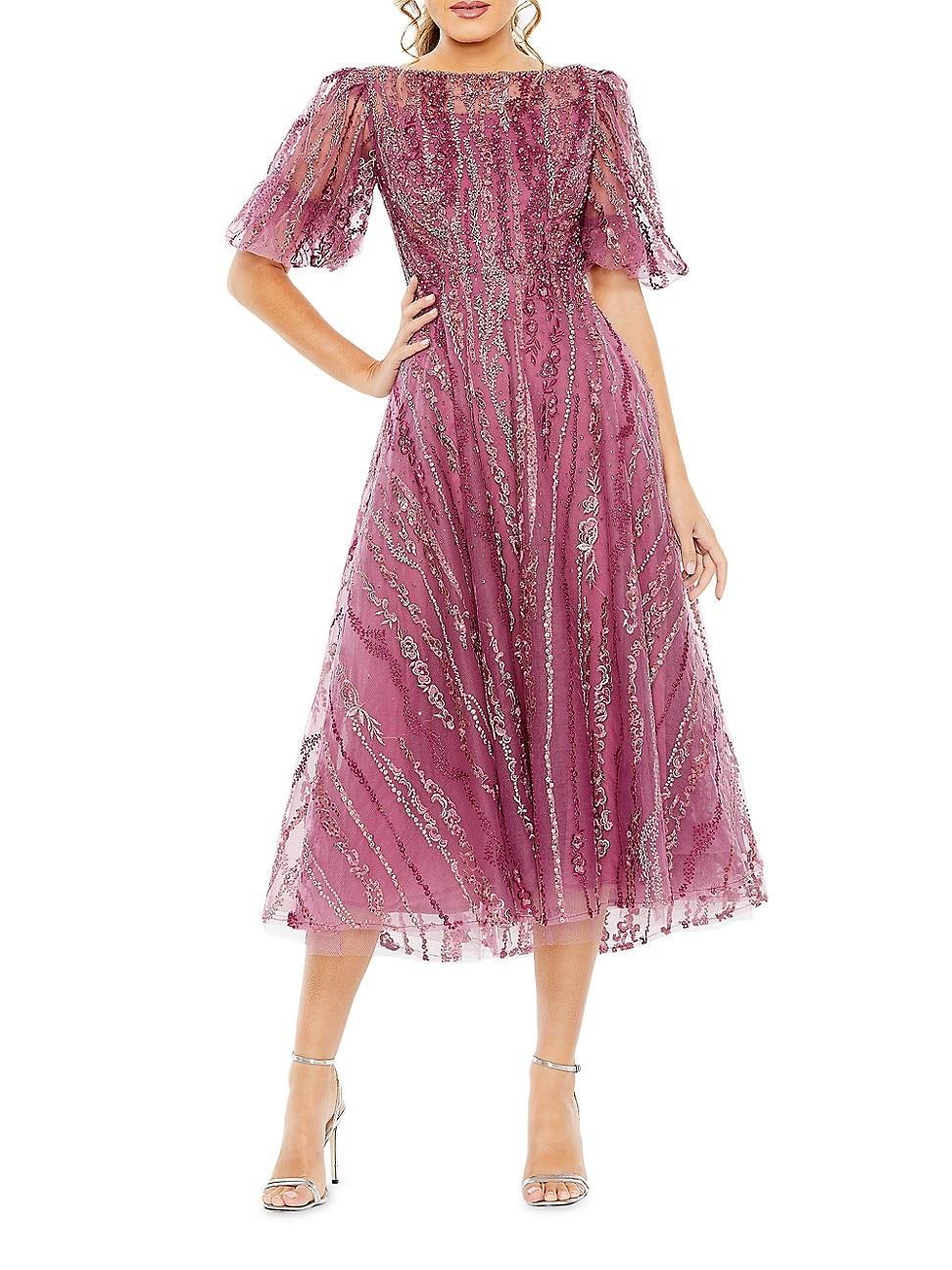 Womens Embroidered Fit & Flare Midi-Dress Product Image