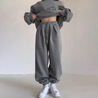 High Rise Plain Baggy Pants Product Image