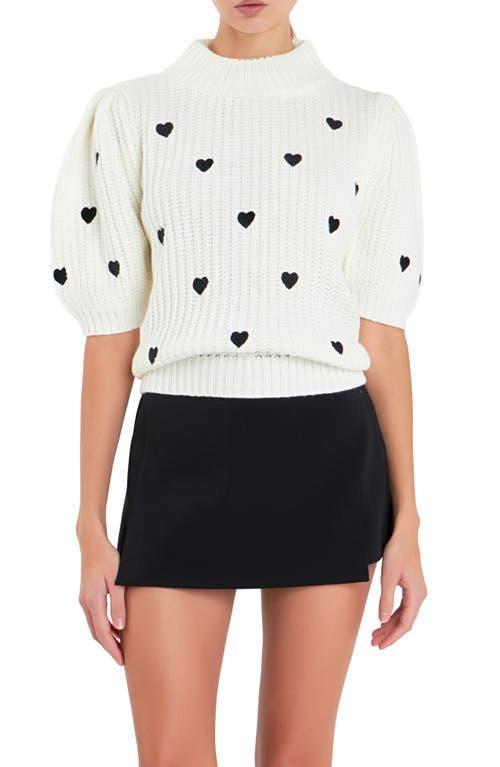 English Factory Heart Embroidered Puff Sleeve Sweater Product Image