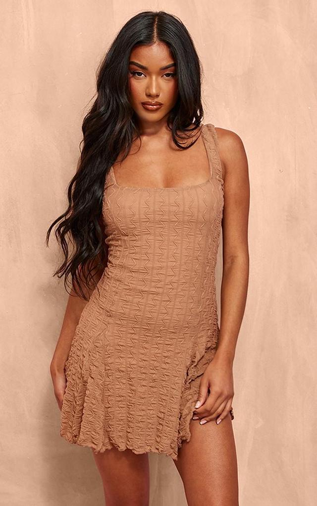 Chocolate Textured Pleated Strappy Shift Dress Product Image