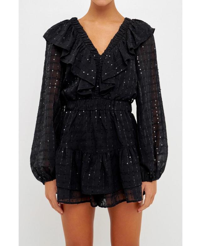 Womens Sequins Ruffle Romper Product Image