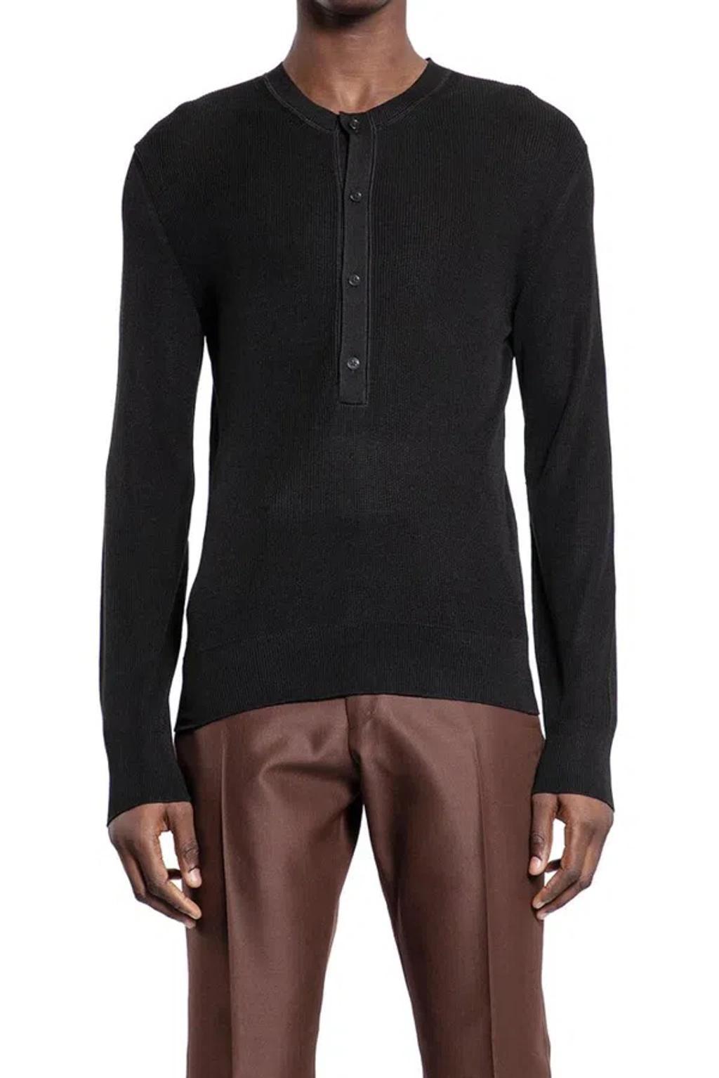 TOM FORD Henley Ribbed T In Black Product Image