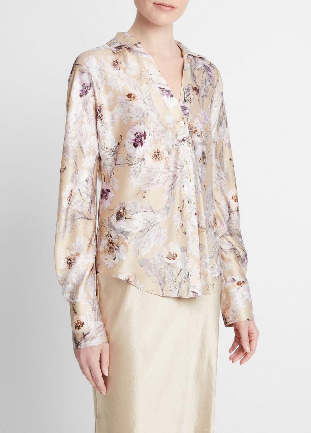 Wild Flower Silk Bias Long-Sleeve Blouse Product Image