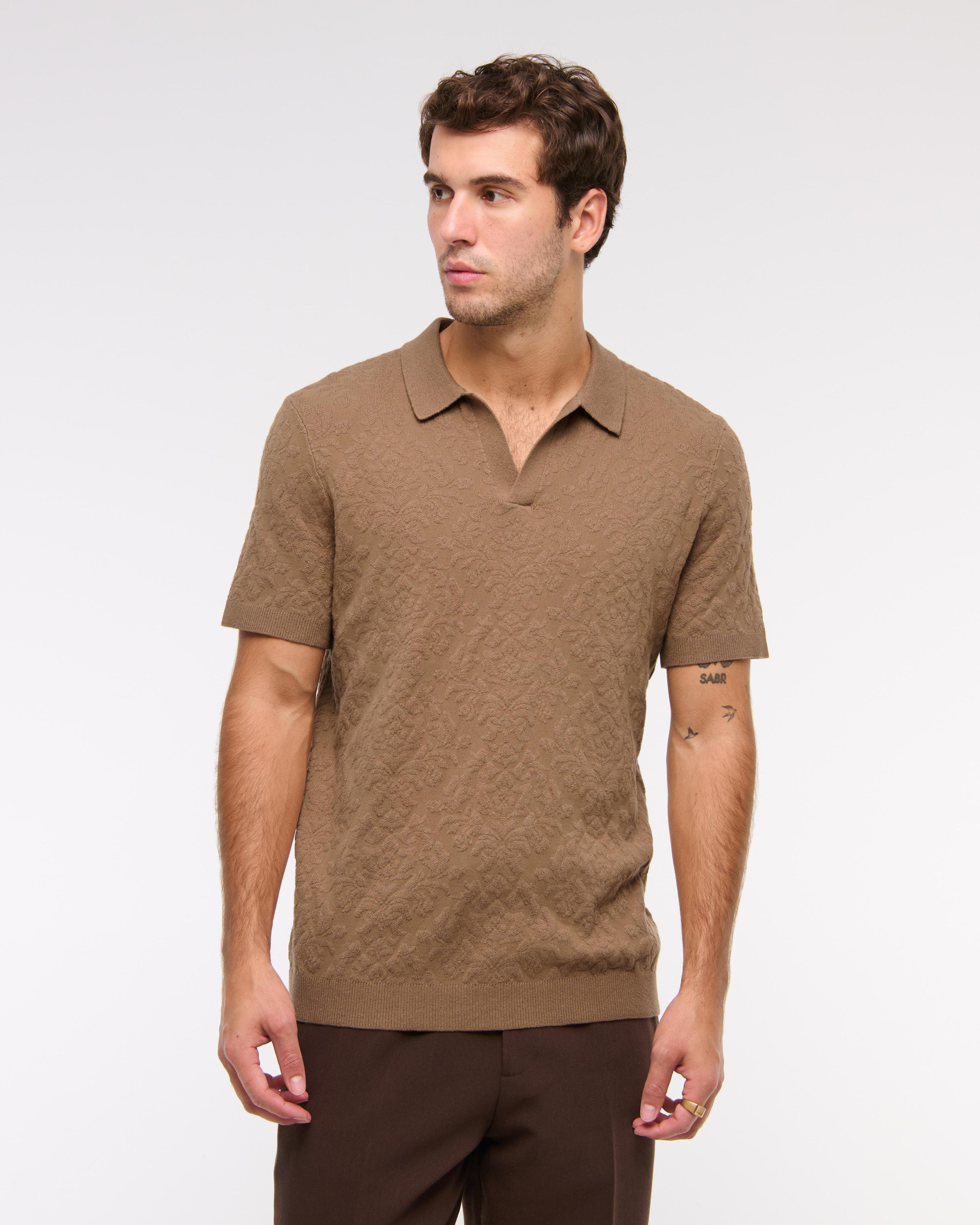 Jacquard Pattern Johnny Collar Sweater Polo Product Image