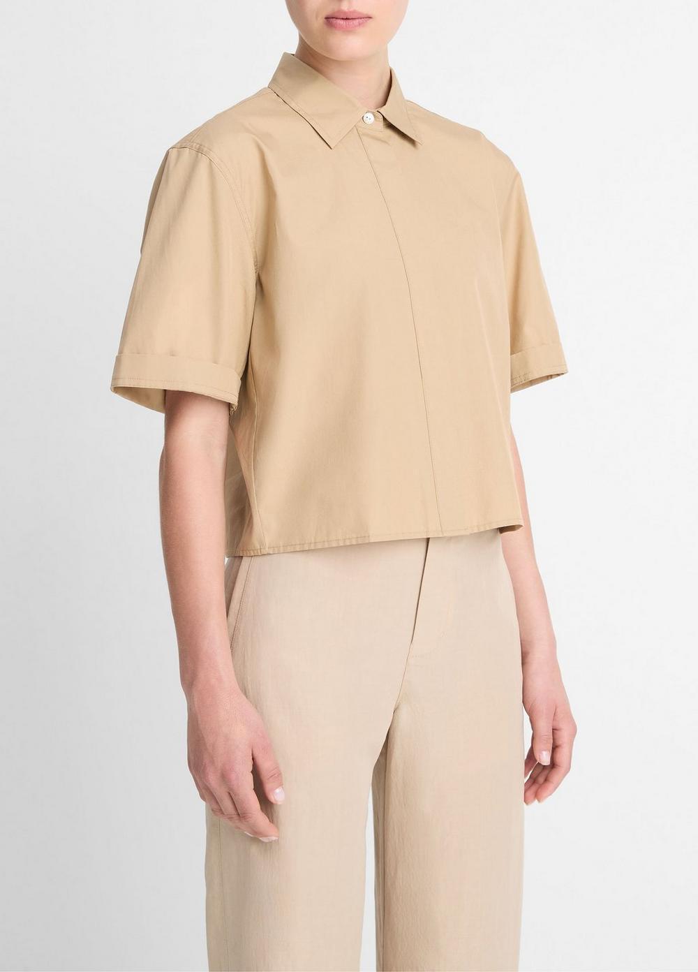 Cotton Short-Sleeve Cropped Shirt Product Image