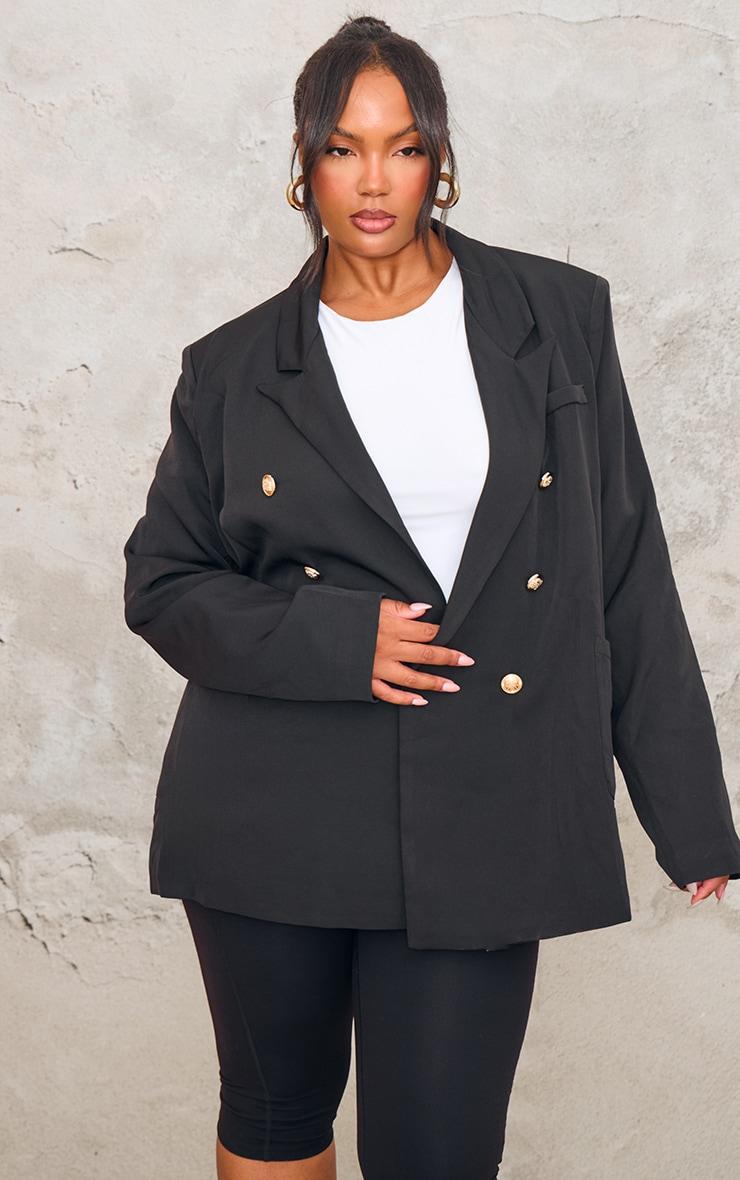 Plus Black Military Button Detail Blazer Product Image