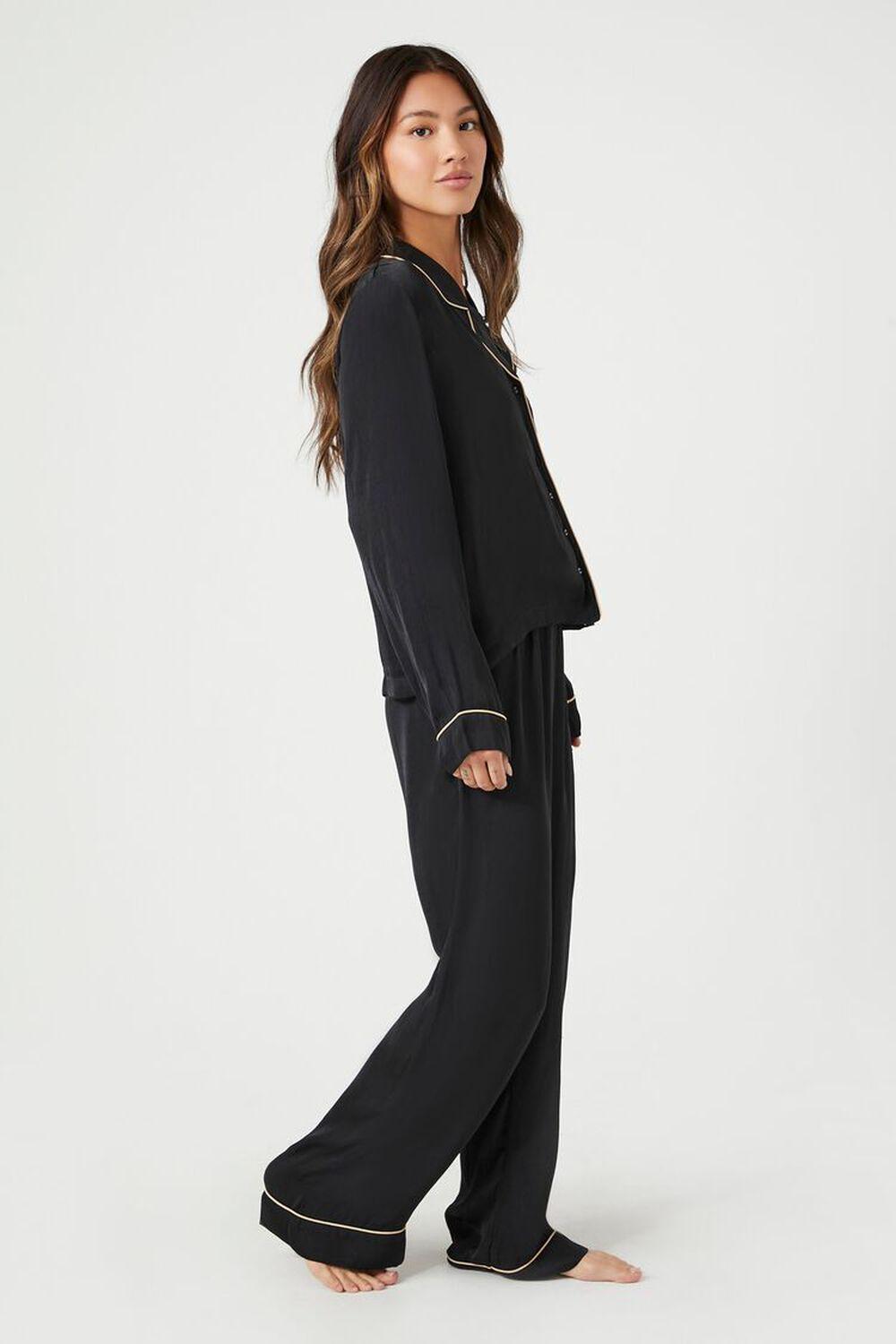 Satin Piped-Trim Shirt & Pants Pajama Set | Forever 21 Product Image