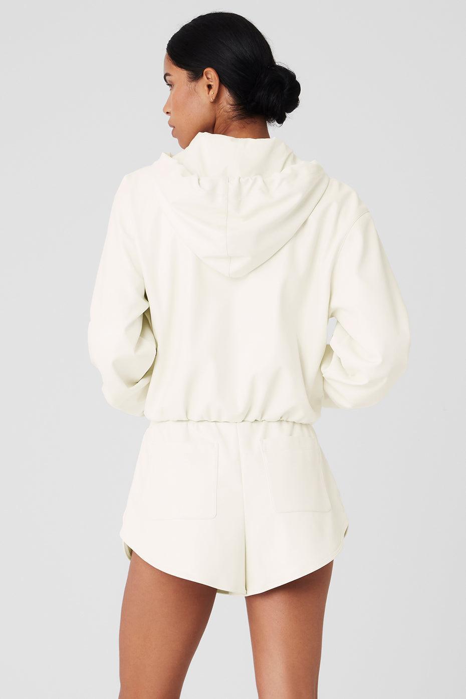 Faux Leather Power Hour Full Zip Cropped Jacket - Ivory Female Product Image