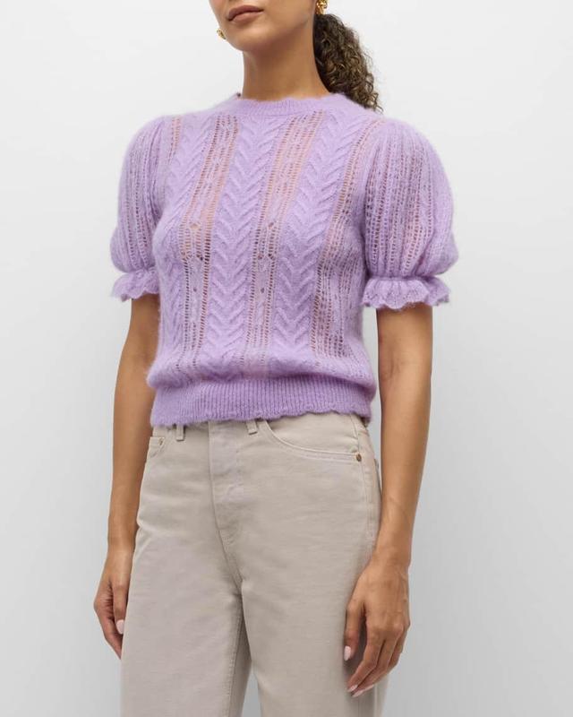 Mavis Openwork Knit Puff-Sleeve Top Product Image