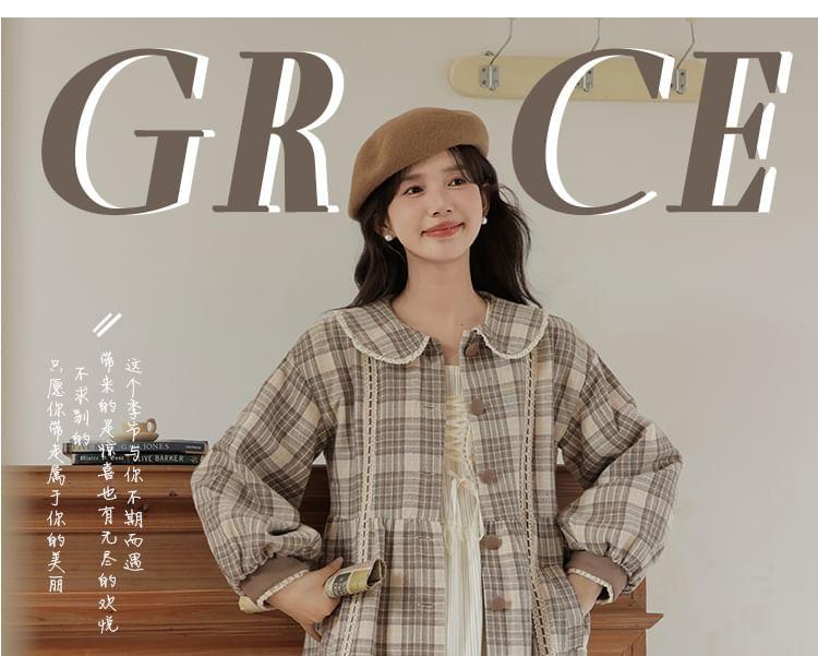 Collared Plaid Single Breasted Trench Coat Product Image