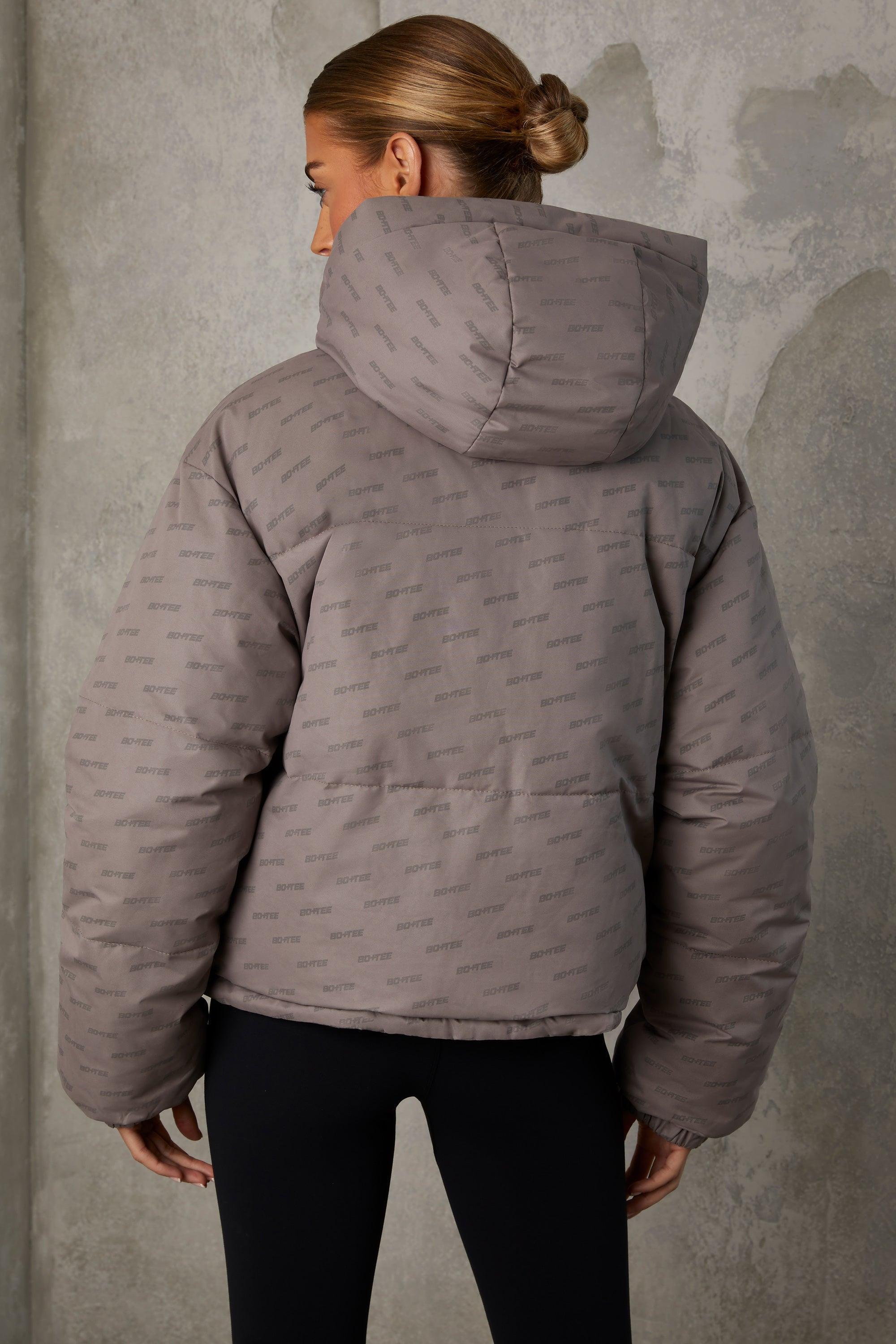 Reversible Hooded Puffer Jacket in Warm Grey Product Image