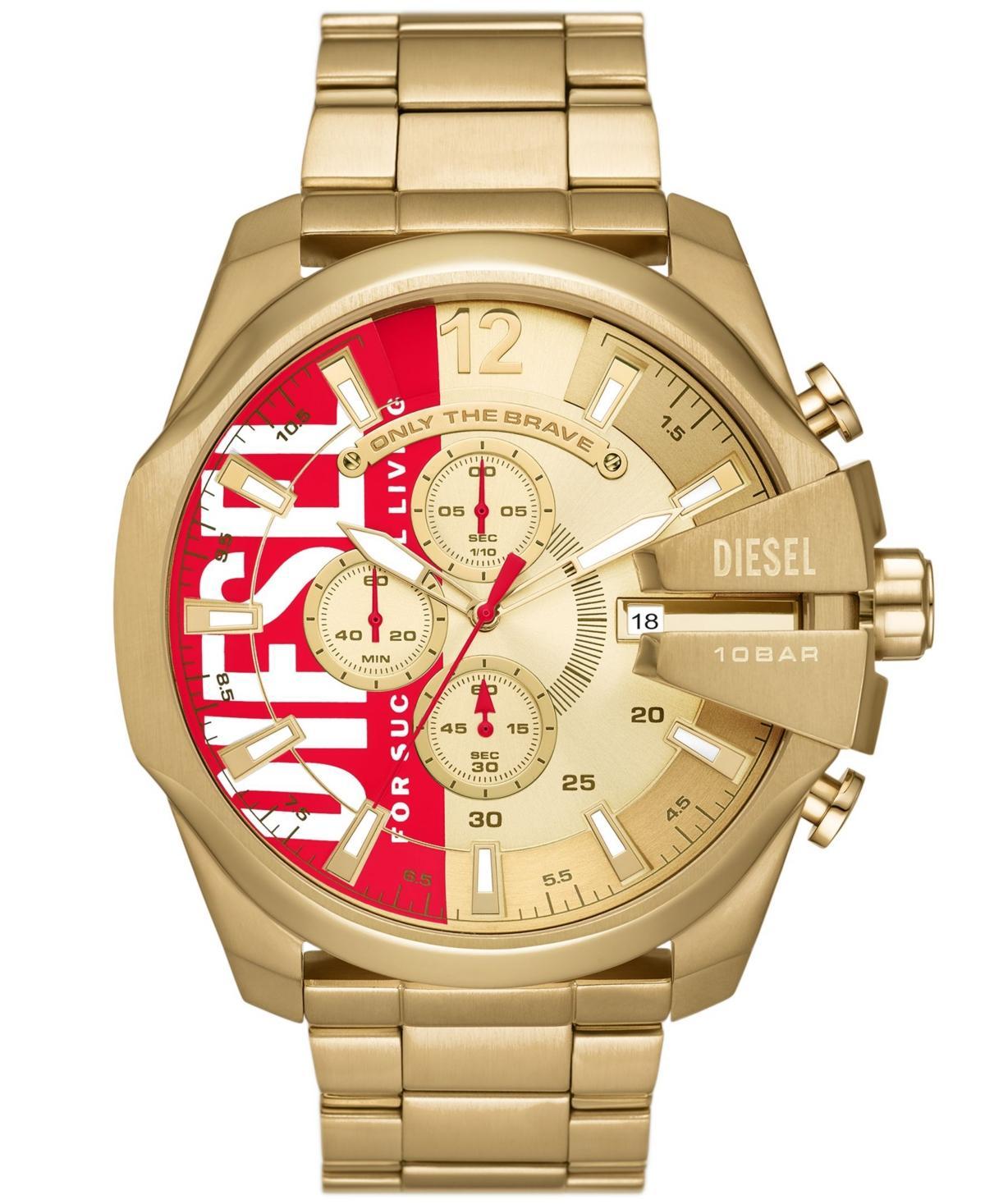 Diesel Mens Mega Chief Chronograph Gold-Tone Stainless Steel Round Bracelet Watch Product Image