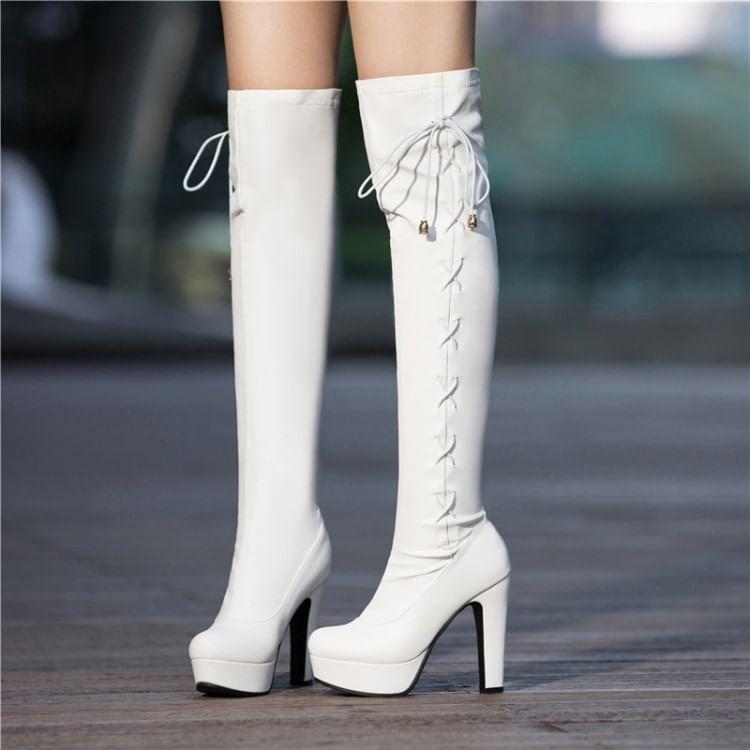 Block Heel Faux Leather Over-The-Knee Boots Product Image