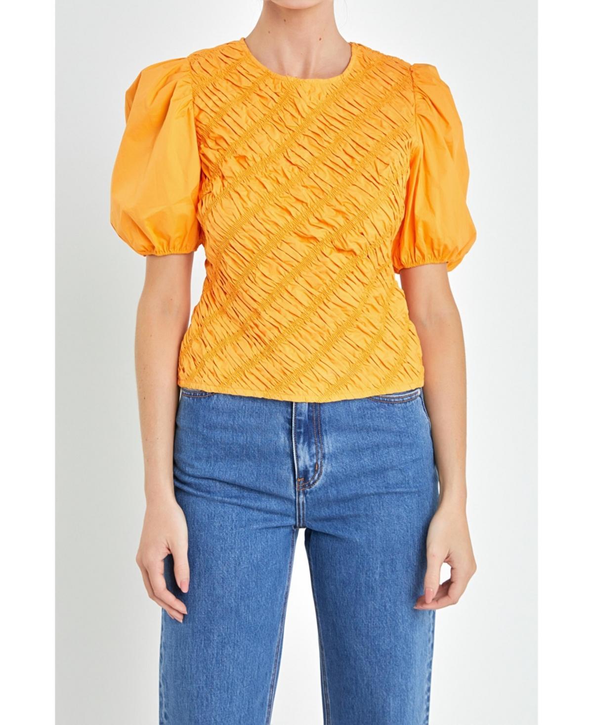 English Factory Asymmetric Shirred Puff Sleeve Top Product Image