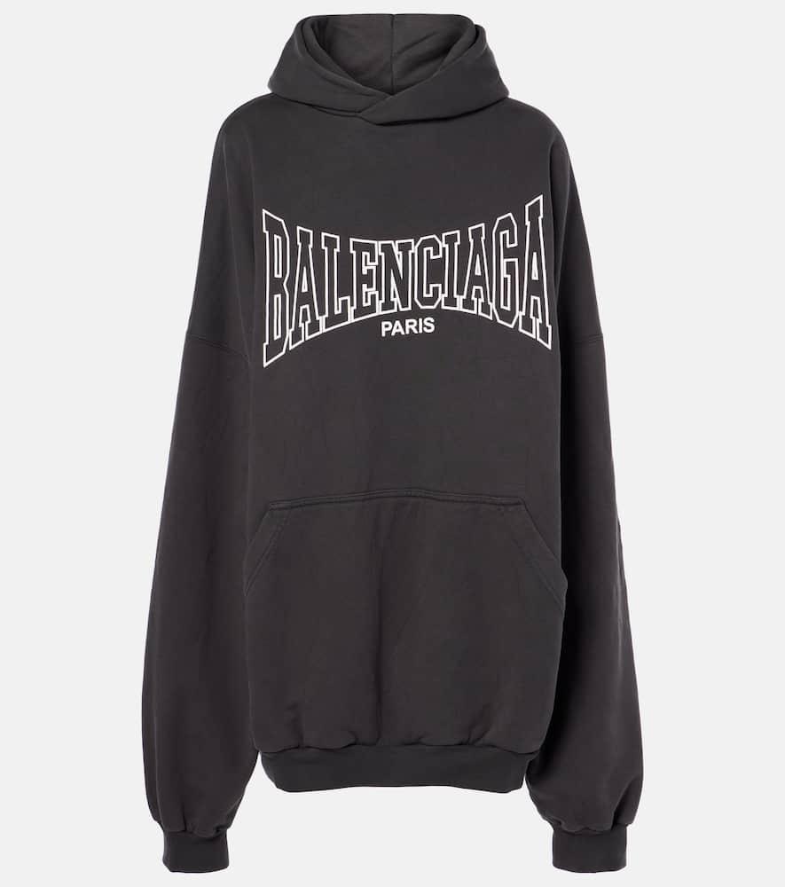 BALENCIAGA Logo Cotton Jersey Hoodie In Black Product Image