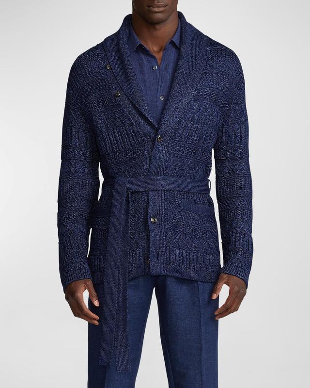 Mens Textured Knit Belted Cardigan Product Image