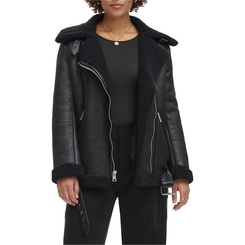 Womens Levis Faux Shearling Moto Jacket Black Product Image