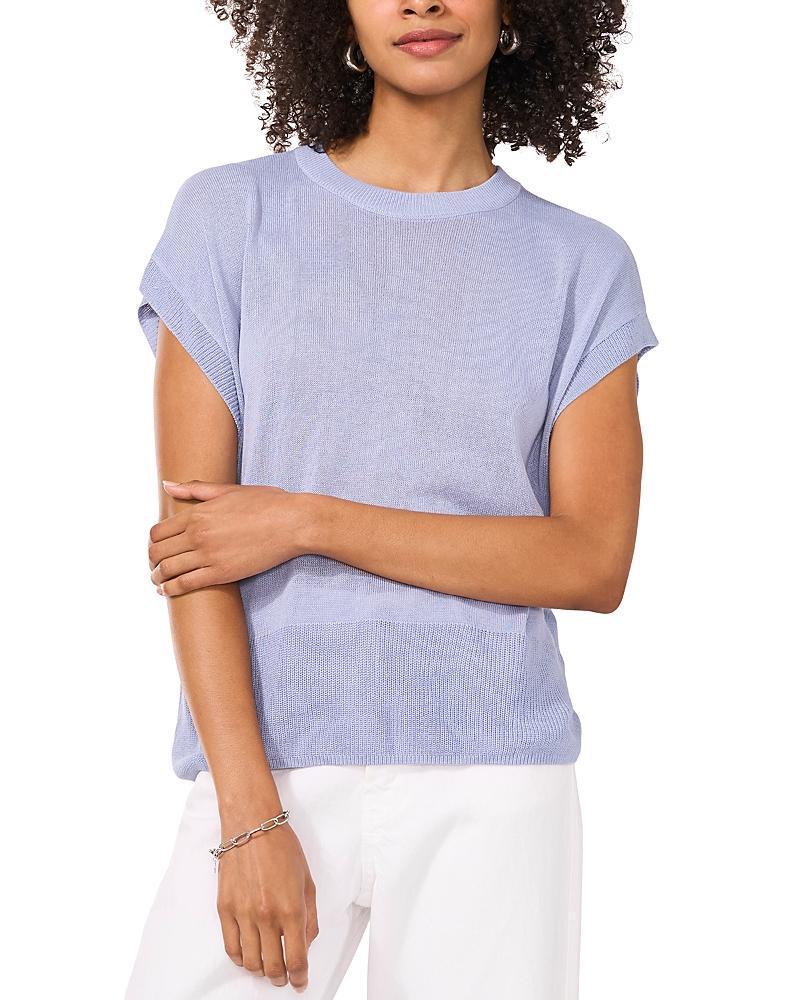 Vince Camuto Crew Neck Dropped Shoulder Short Sleeve Ribbed Trim Knit Sweater Product Image