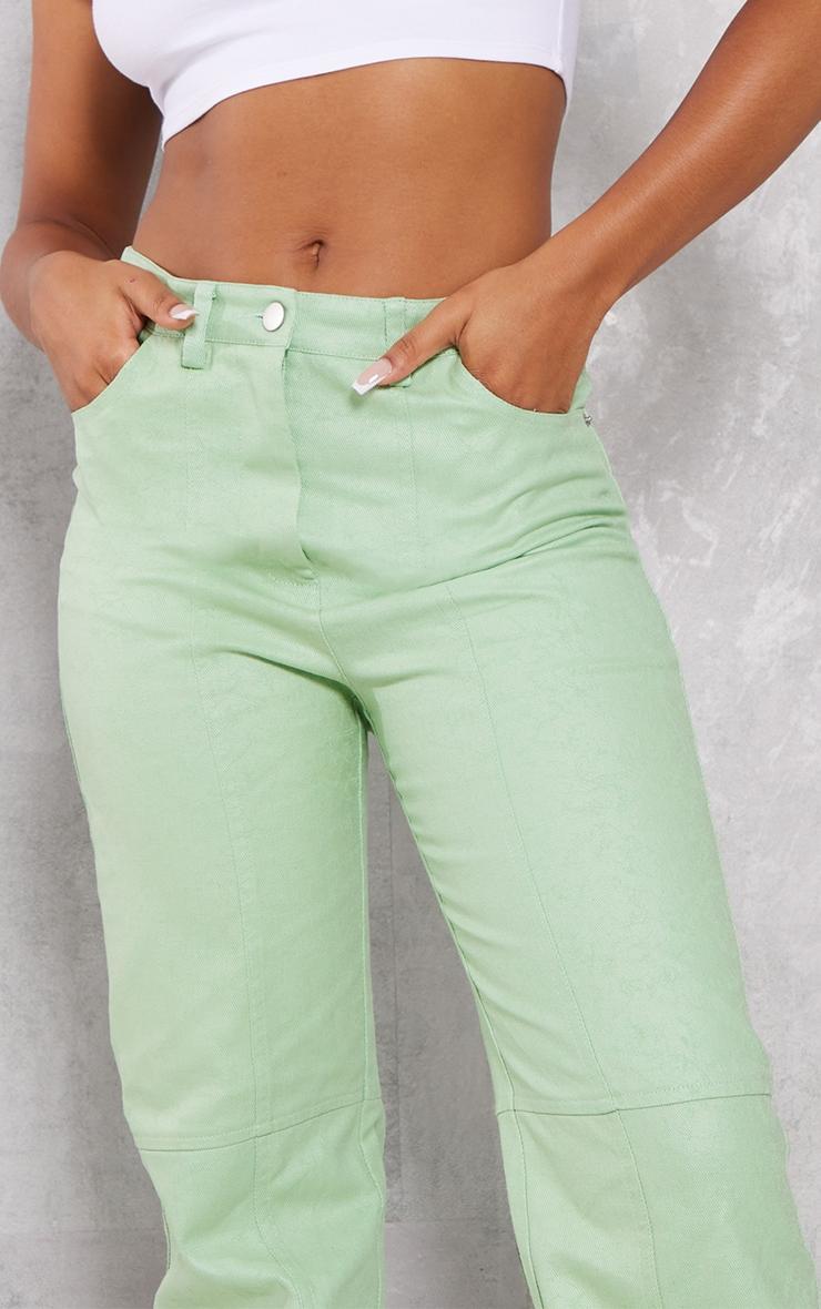 Green Waxed Denim Seam Detail Straight Leg Jeans Product Image