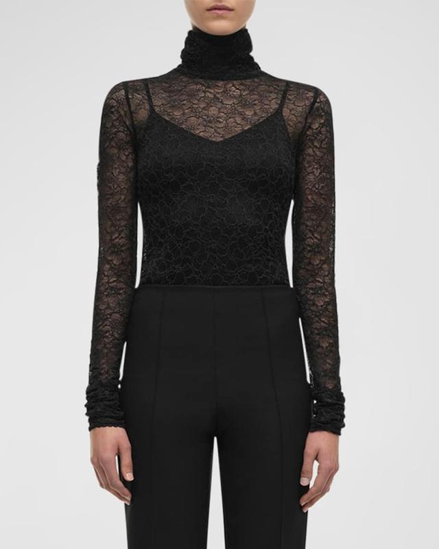 Zurie Lace Turtleneck Long-Sleeve Combo Bodysuit Product Image