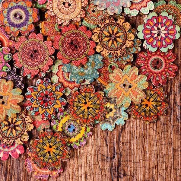 About 100Pcs Multi-Color Floral Pattern Buttons Product Image