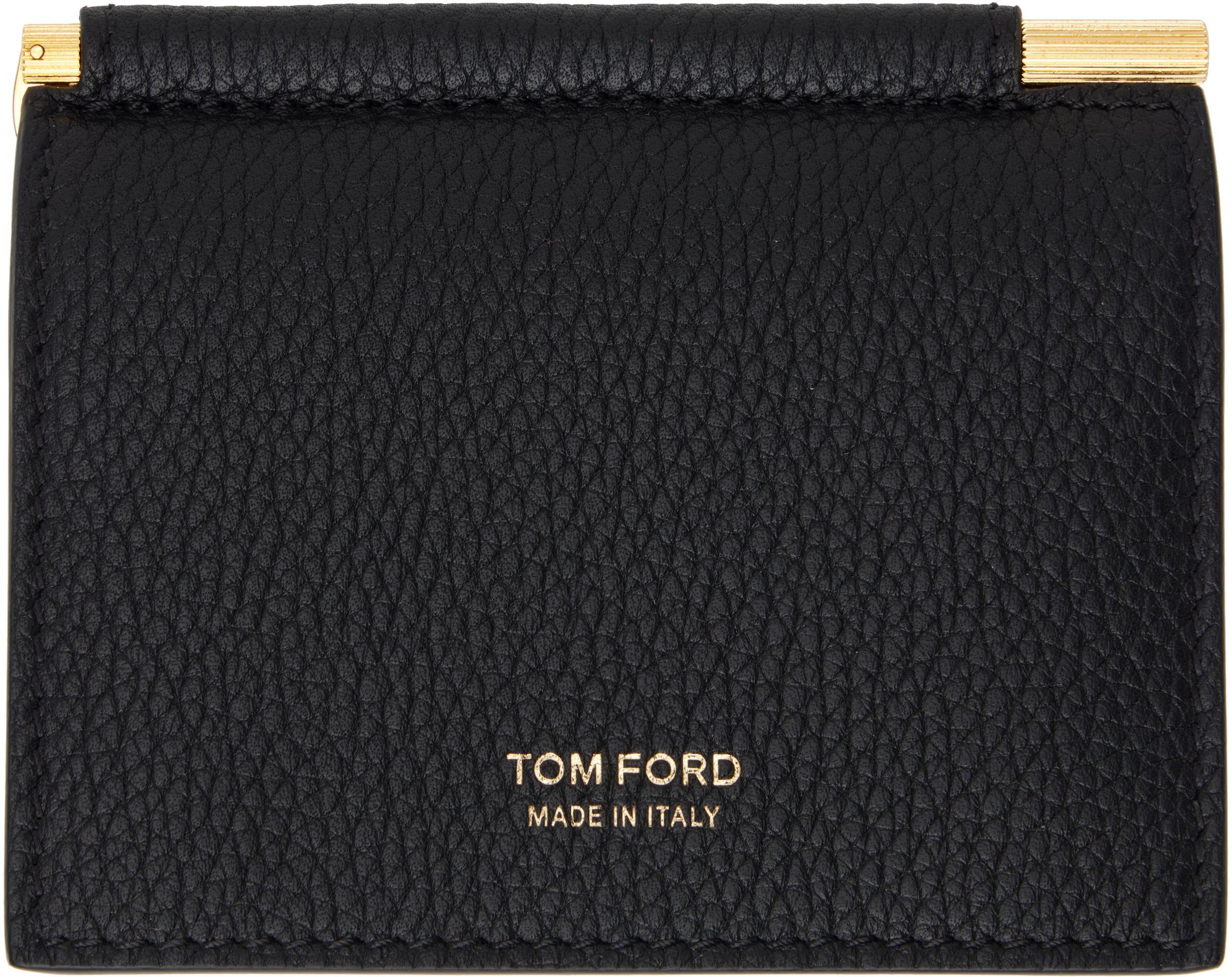 TOM FORD Black Small Grain Leather Money Clip Card Holder Product Image