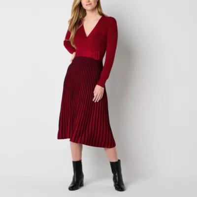 Robbie Bee Womens Long Sleeve Striped Midi Sweater Dress product image