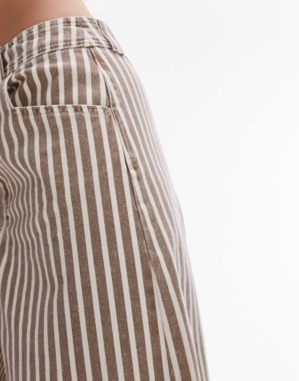 Topshop patchwork stripe long shorts in brown Product Image