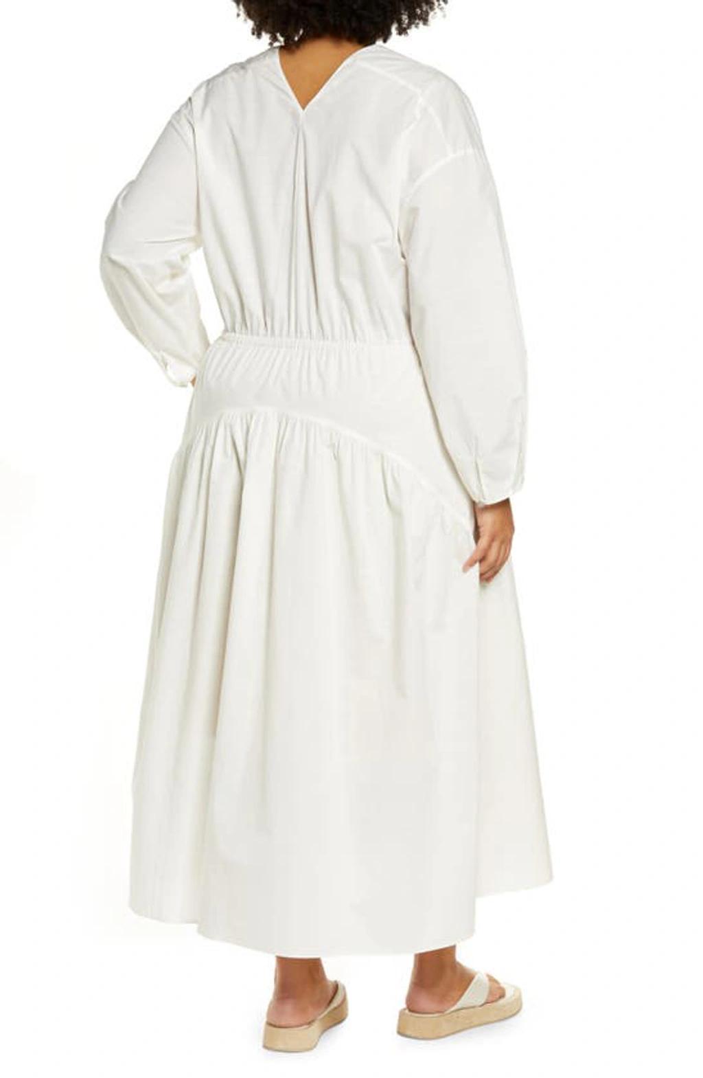 Double V-neck Long Sleeve Cotton Dress In Optic White Product Image