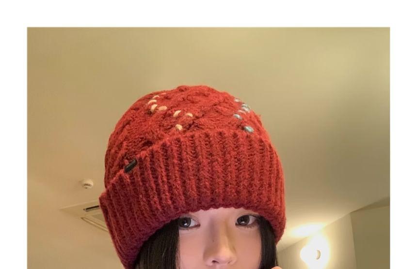 Contrast Stitch Cable Knit Beanie Product Image