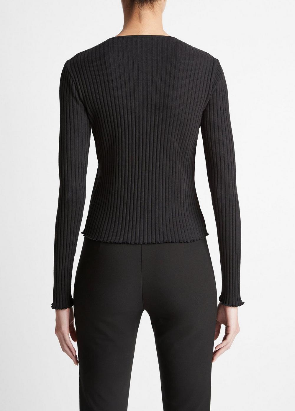 Ribbed Snap-Front Long-Sleeve Top Product Image