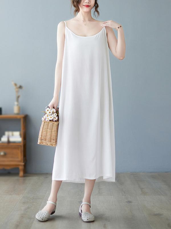 Loose Sleeveless Solid Color Spaghetti-Neck Midi Dresses Product Image