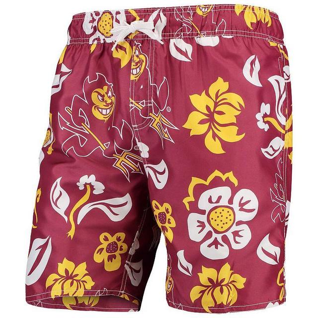 Mens Wes & Willy Maroon Arizona State Sun Devils Floral Volley Swim Trunks Product Image