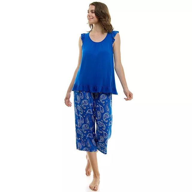 Petite Croft & Barrow Ruffled Pajama Tank Top & Pajama Capri Pants Set, Womens Product Image