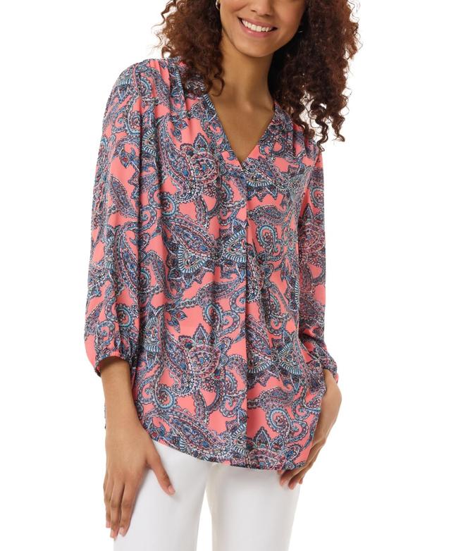 Jones New York Womens Printed V-Neck 3/4-Sleeve Top Product Image