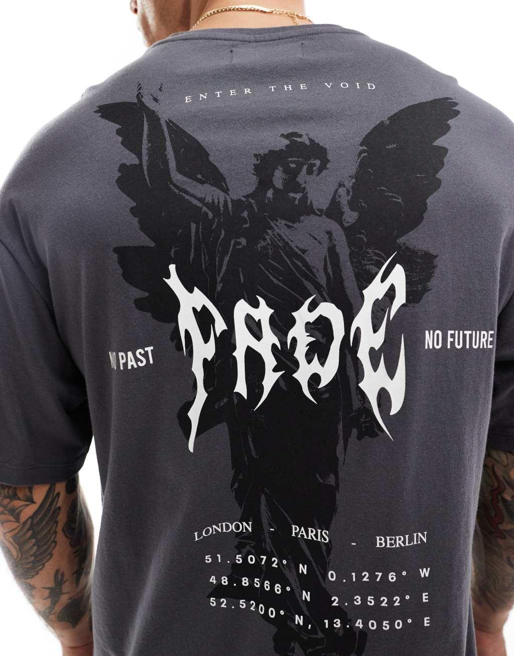 ADPT oversized T-shirt with fade angel back print in gray Product Image