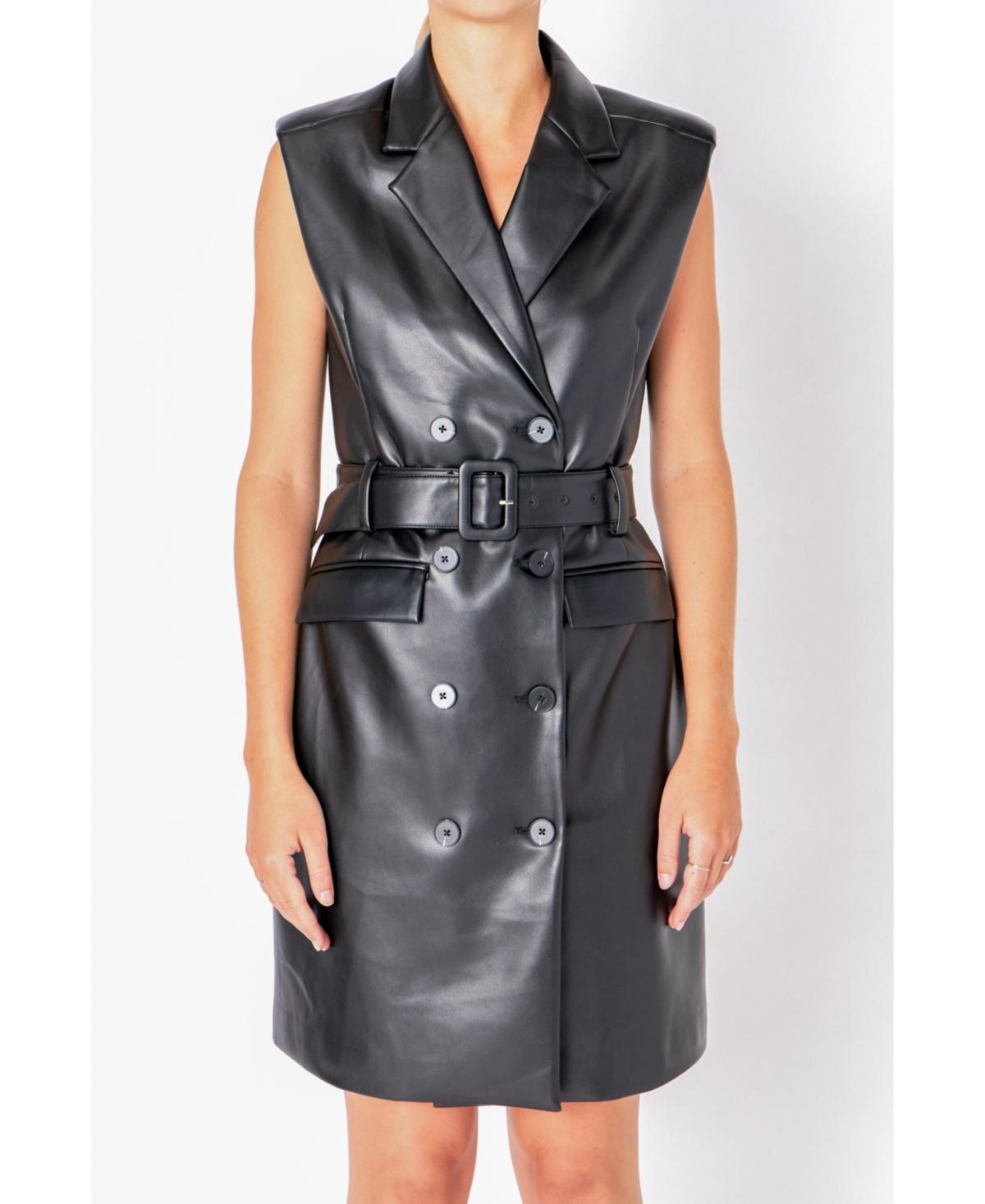 Endless Rose Belted Double Breasted Faux Leather Dress Product Image