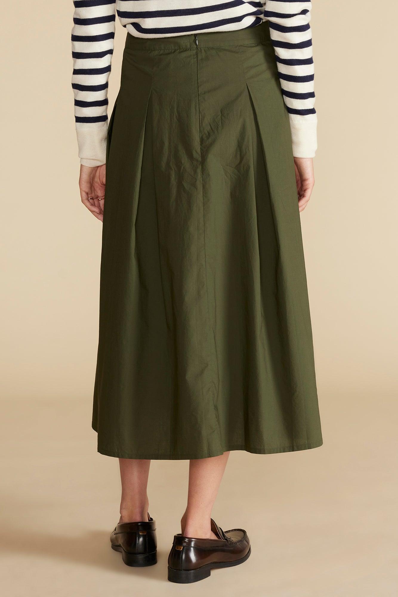 Roselle Pleated Poplin Skirt - Olive Green Product Image