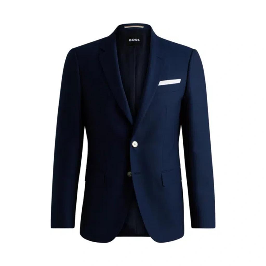 HUGO BOSS Slim-fit Jacket In Patterned Wool In Dark Blue Product Image